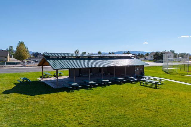 Covered pavilion with picnic tables